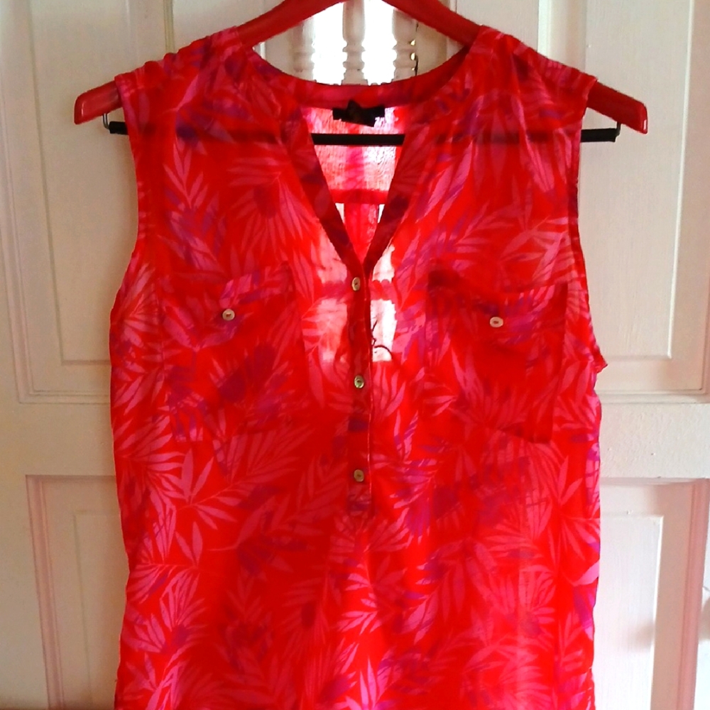 Nue Options Red Sleeveless Blouse with Mandarin Collar